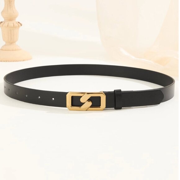 Vegan Leather Lightning Gold Buckle Belt Black - Picture 2 of 4